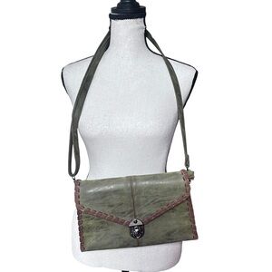SYDNEY LOVE Vegan Leather Whipstitch Crossbody Bag Olive Green